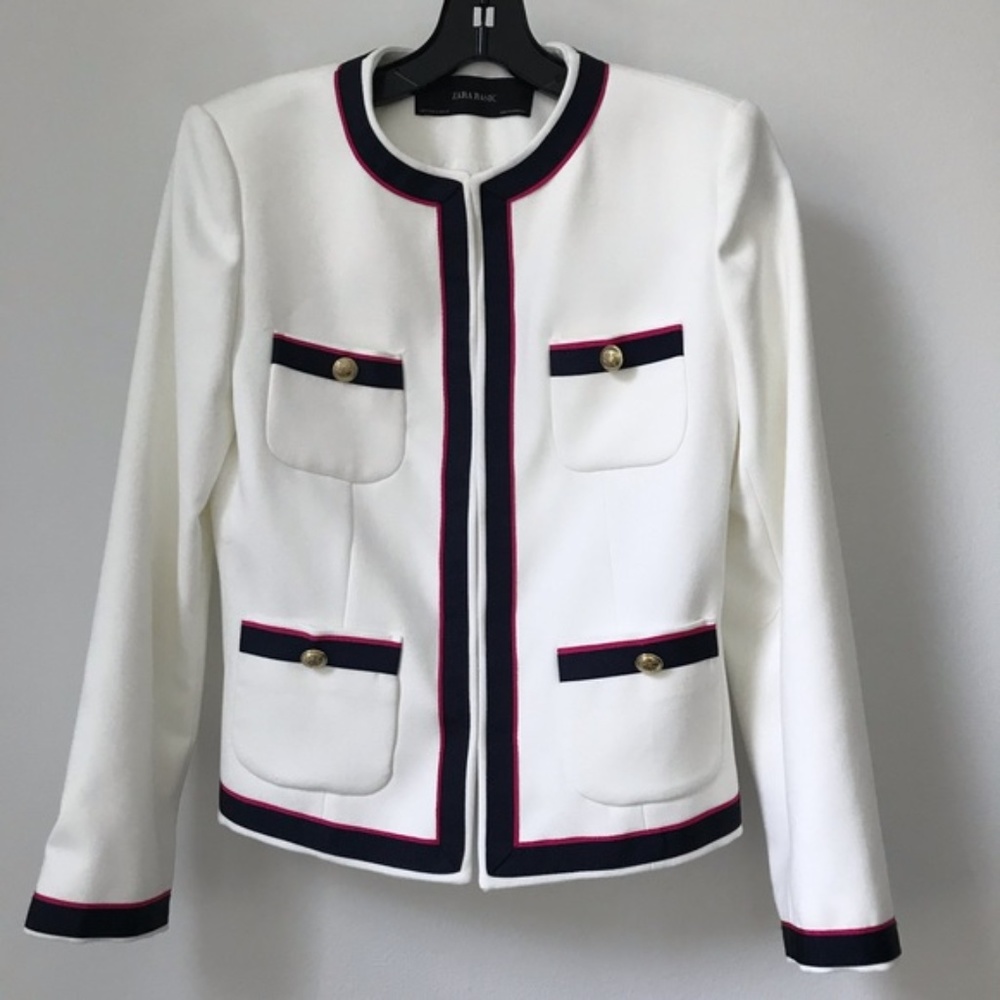 BRAND NEW Zara White Blazer with Pink Trim